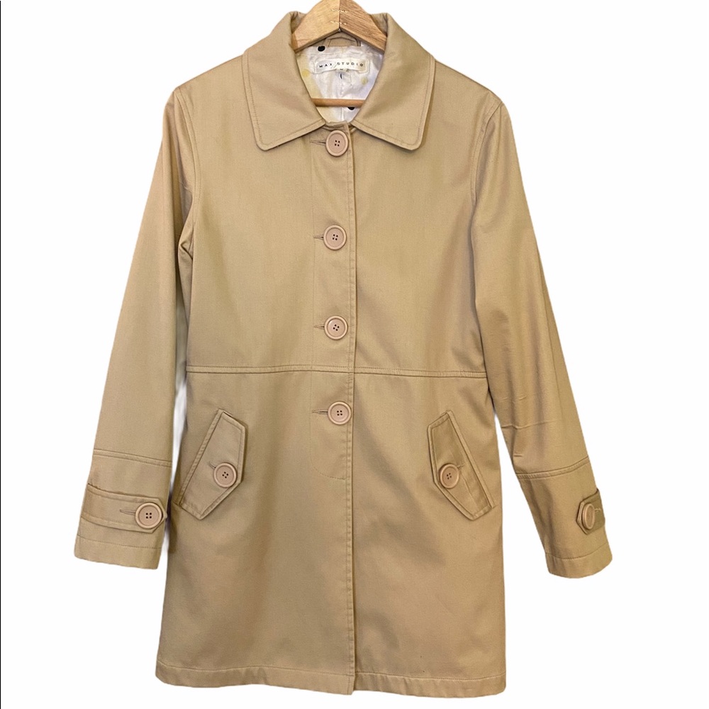 Max Studio car coat silk blend camel M